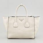 Prada Off White Glace Calf Twin Pocket Tote Bag