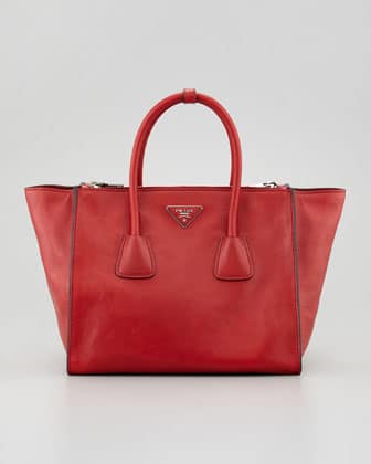 Prada Red Glace Calf Twin Pocket Tote Bag