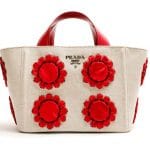 Prada Red Mistollino Floral Basket Tote Bag