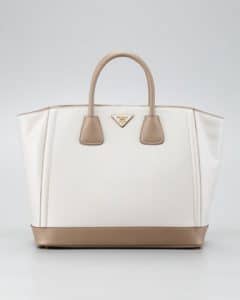 Prada Talco/Visone Saffiano Bi-color Tote Bag