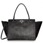 Valentino Black Rockstud Ruthenium Stud Tote Bag