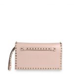 Valentino Light Pink Rockstud Platinum Studs Clutch Bag
