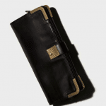 Bottega Veneta Nero Waxed Leather Gold Metal Clutch Bag