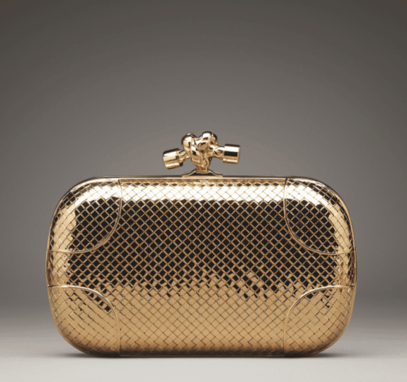 Knot Metallic Leather Clutch in Gold - Bottega Veneta