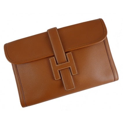 HERMES Jige PM Clutch Bag Leather Brown 〇L Used 230401T