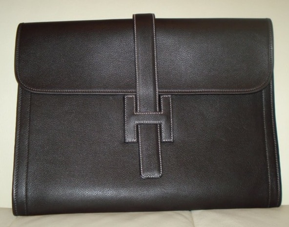 HERMES Jige GM Clutch Bag Document Bag Black Leather W 34cm Japan