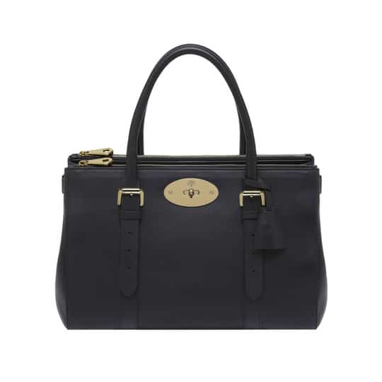 Mulberry Large Bayswater Double Zip Tote in Midnight Blue Shiny