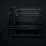 Valentino Noir Rockstud Triple Zip Clutch Bag