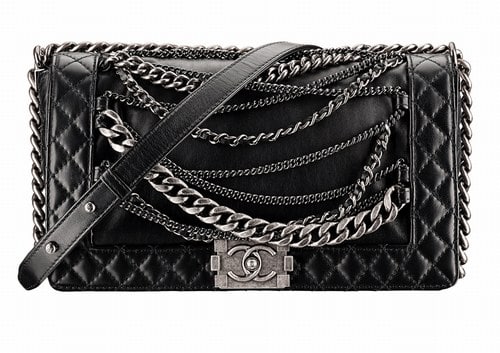 CHANEL Enchained Boy Black Silver Medium Flap Bag Fall/Winter 2013 RARE