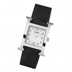 Hermes Black Leather Strap H Hour PM Watch