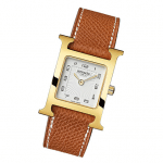 Hermes Gold Plated Gold Leather Strap H Hour PM Watch