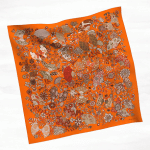 Hermes Orange Fleurs et Papillons de Tissus Silk Twill Scarf 90