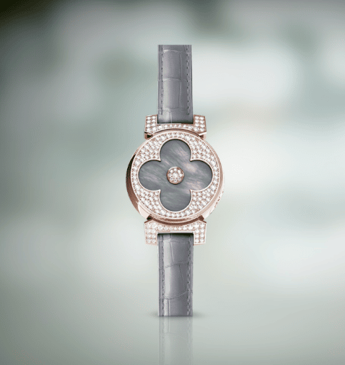 Louis Vuitton Tambour Bijou Diamond Pink Mother of Pearl White Gold Secret  Watch at 1stDibs