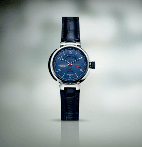 Baltic Blue Alcantara strap 21mm Louis Vuitton Tambour Automatic