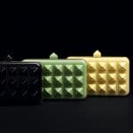 Valentino Black/Green/Yellow Plexiglass Rockstud Minaudiere Bag