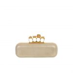 Alexander McQueen Beige Metallic Silk Knucklebox Clutch Bag