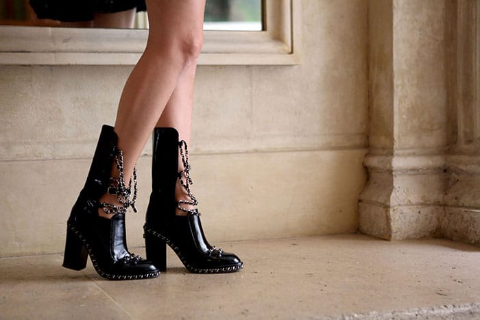 Chanel Embellished Chain Boots with Leather Gaiters: Miley Cyrus, Beyonce:  36