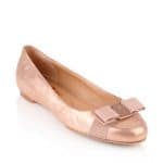 Salvatore Ferragamo Rose Gold Metallic Nubuck Varina Flat Shoes