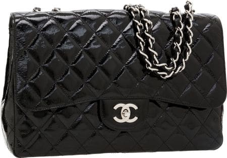 Chanel Black Patent Leather Jumbo Single Flap Bag