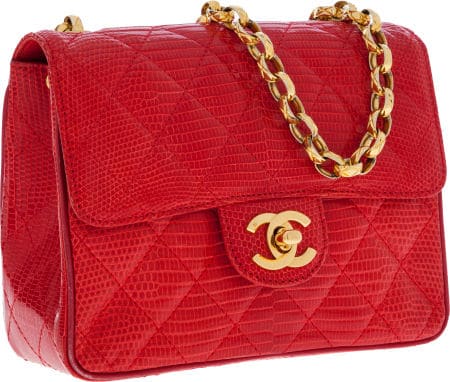 Chanel Bright Red Lizard Mini Flap Bag