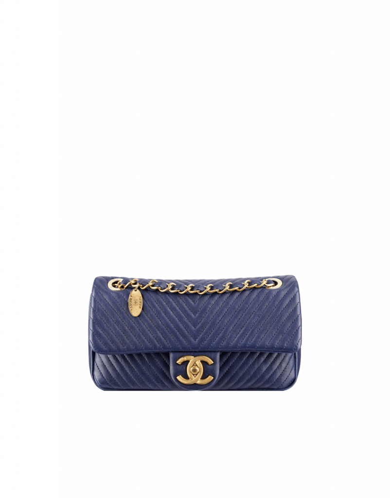 Chanel Navy Herringbone Flap Bag - Cruise 2014