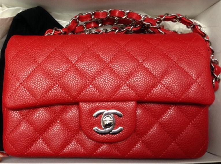 Chanel Classic Mini Rectangular Flap Bag In Red Quilted Caviar