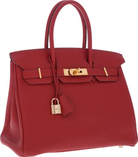 Hermes 30cm Rouge Garance Clemence Leather Birkin Bag
