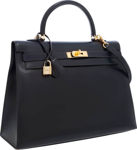 Hermes 35cm Indigo Calf Box Leather Sellier Kelly Bag with Gold Hardware Bag