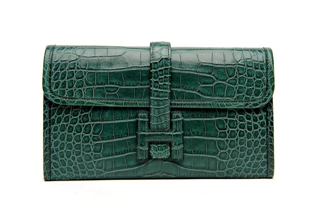 Hermes Dark Green Crocodile Jige Clutch Bag - Spring Summer 2014