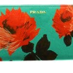 Prada Green Flower Print Saffiano Zip-Around Wallet