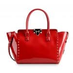 Valentino Red Patent Rockstud Double Handle Tote Bag