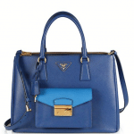 Prada Blue/Turquoise Bi-color Saffiano Lux Tote with Cargo Pocket Bag