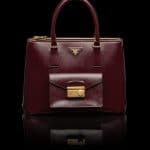 Prada Burgundy Patent Saffiano Lux Tote with Cargo Pocket Bag