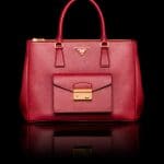 Prada Burgundy Saffiano Lux Tote with Cargo Pocket Bag