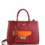 Prada Red/Papaya Bi-color Saffiano Lux Tote with Cargo Pocket Bag
