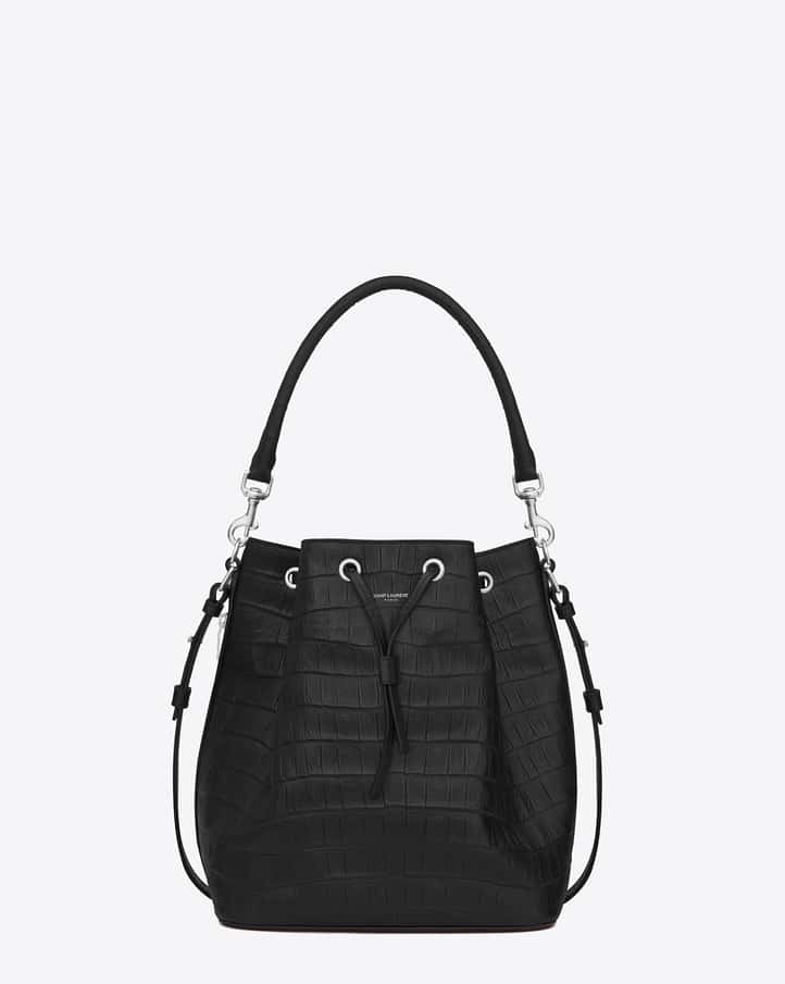 Saint Laurent Fringe Emmanuelle Bucket Bag Studded Leather Small