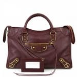 Balenciaga Bordeaux Classic Metallic Edge City Bag