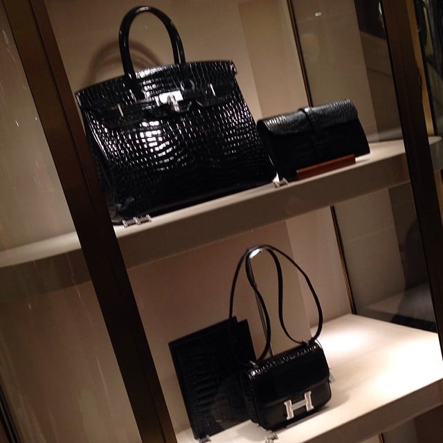 Hermes Alligator Bags on display at Saint-Honore Store