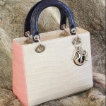 Lady Dior with Crocodile Blue Handles and Pink Base Bag