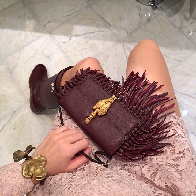 Lena Perminova with Valentino Tassel Bag