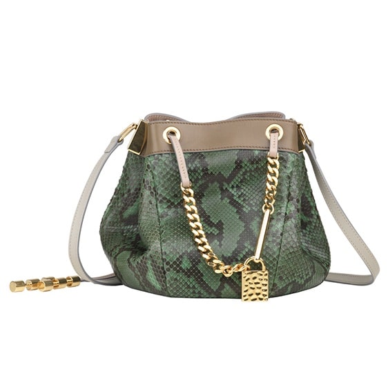 Chloe Green Python Drawstring Bucket Mini Bag