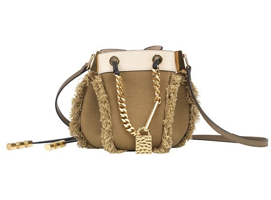 Chloe Olive Green Camille Drawstring Fringe Bag