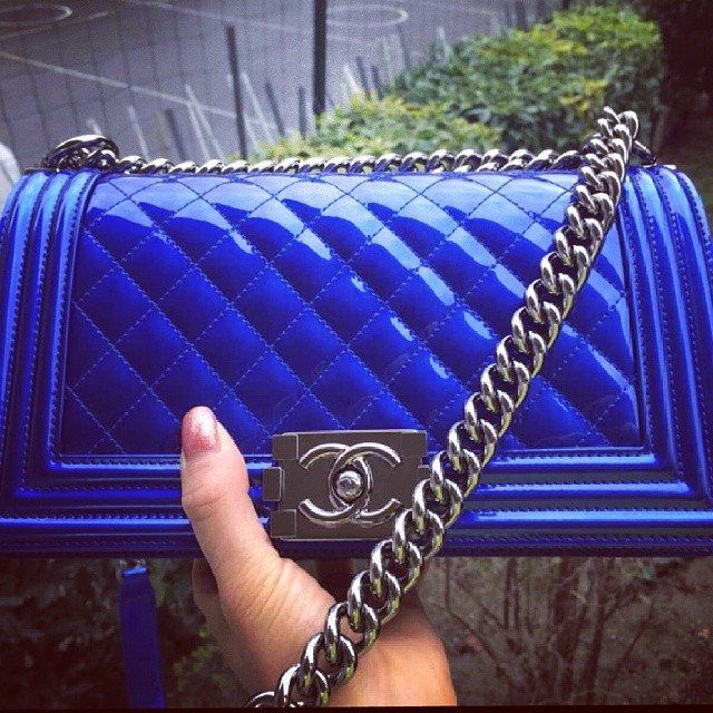 Chanel Old Medium Blue Patent Boy Bag