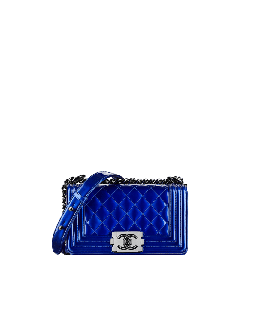 Chanel Navy Blue Cube Embossed Leather Medium Boy Bag Chanel