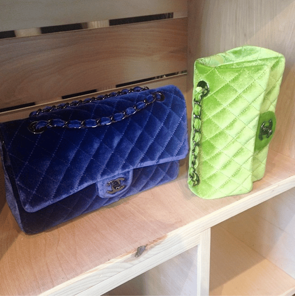 Chanel Blue and Green Velvet Flap Bags