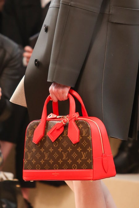 Red Glasses, Plaid Scarf, Navy Coat, Louis Vuitton Bag — bows & sequins