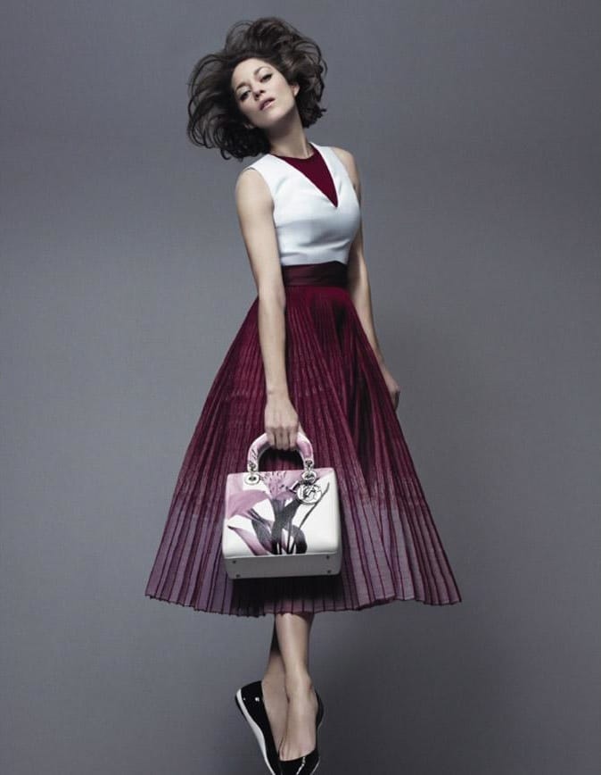 Marion Cotillard with Lady Dior White with Floral Print Bag