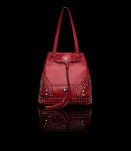 Prada Red Studded Bucket Bag