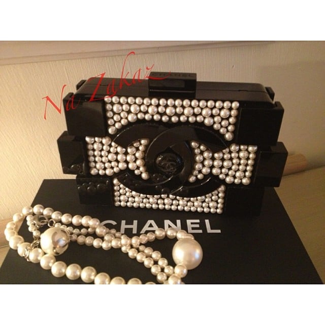 Chanel Runway White Pearl and Black Lego Clutch