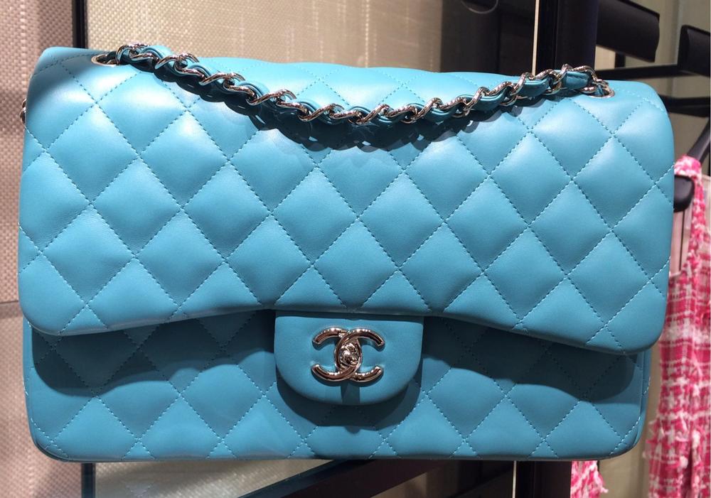 Chanel Turquoise Classic Flap Jumbo Bag
